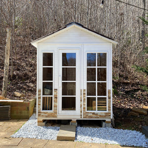 Outdoor Canadian Red Cedar Wet Dry Sauna - 6 Person - 6 kW ETL Electrical Heater - Stone Finish