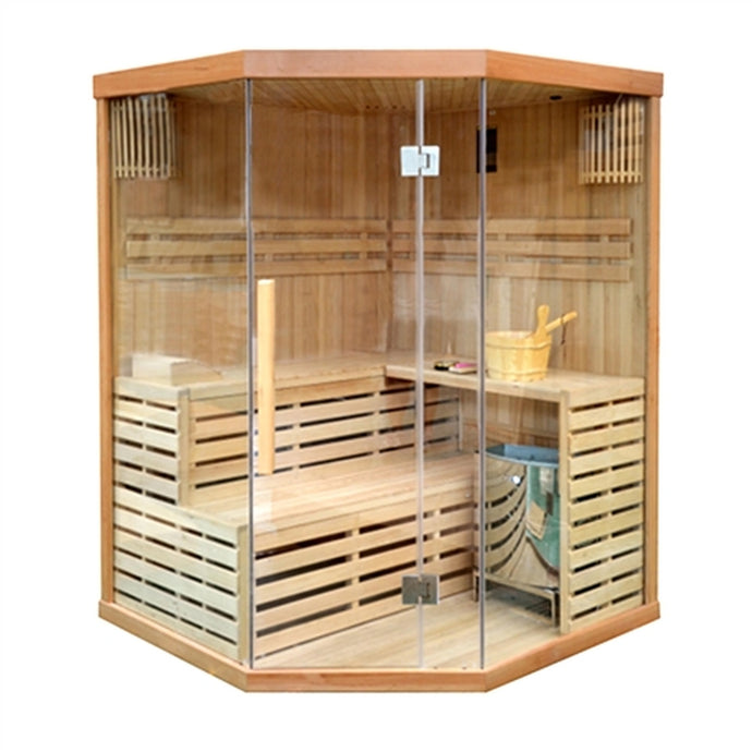 Canadian Hemlock Indoor Wet Dry Sauna - 4 Person - 4.5 kW Harvia KIP Heater