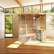 Load image into Gallery viewer, Canadian Hemlock Indoor Wet Dry Sauna - 4 Person - 4.5 kW Harvia KIP Heater