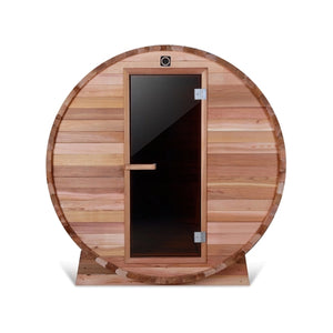 Outdoor and Indoor Rustic Western Red Cedar Barrel Sauna - 4.5 kW Harvia KIP Heater - 4 Person