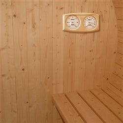 Outdoor and Indoor Western Red Cedar Barrel Sauna with Front Porch Canopy - 4.5 kW Harvia KIP Heater - 5 Person