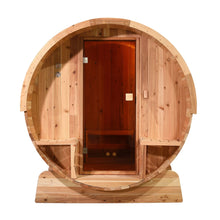 Load image into Gallery viewer, Outdoor Rustic Cedar Barrel Steam Sauna - Front Porch Canopy - ETL Certified - 6 Person