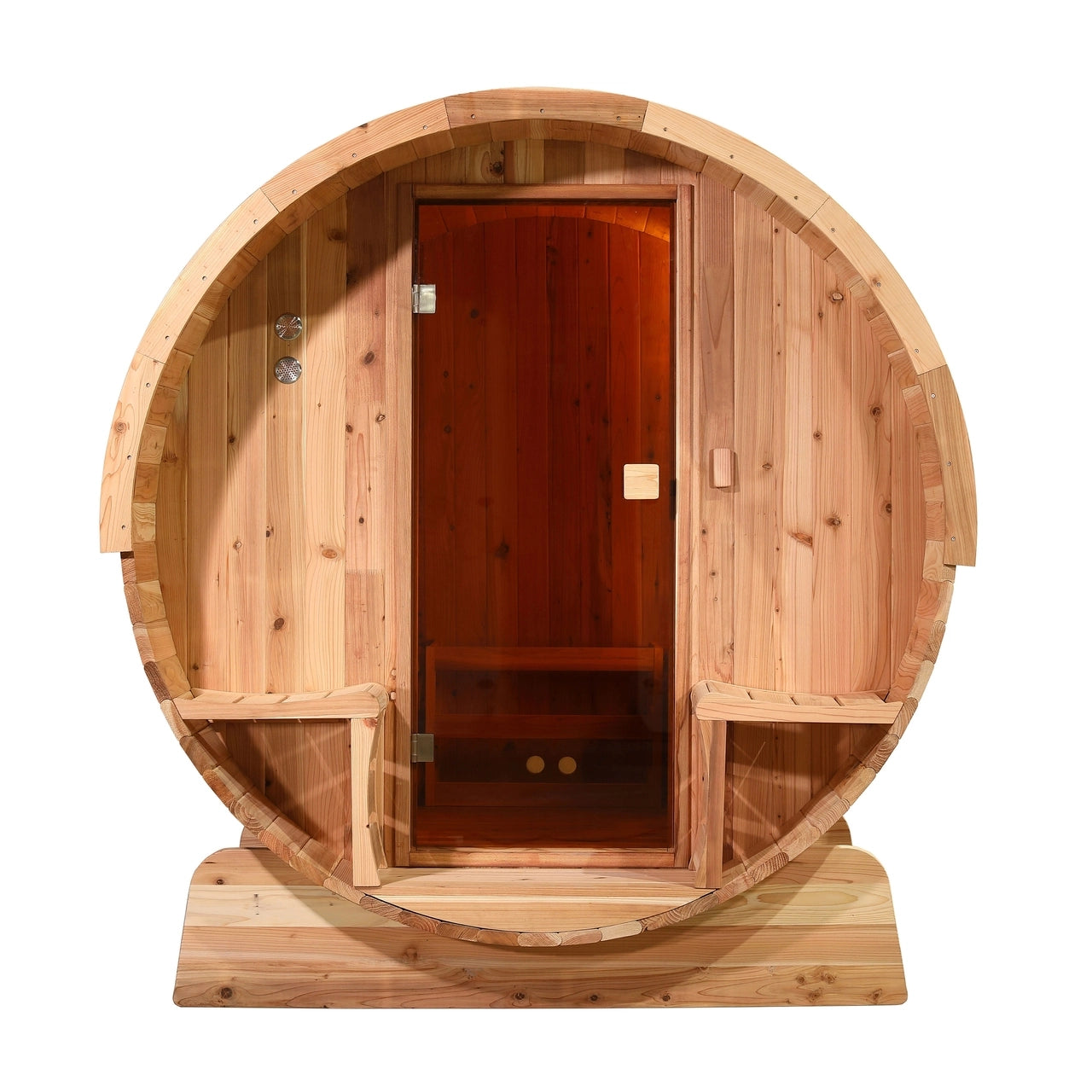 Outdoor Rustic Cedar Barrel Steam Sauna - Front Porch Canopy - ETL Certified - 6 Person