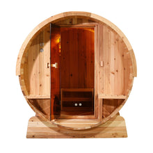 Load image into Gallery viewer, Outdoor Rustic Cedar Barrel Steam Sauna - Front Porch Canopy - ETL Certified - 6 Person