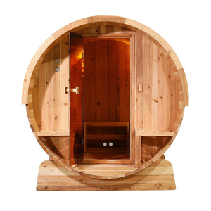 Outdoor Rustic Cedar Barrel Steam Sauna - Front Porch Canopy - ETL Certified - 6 Person