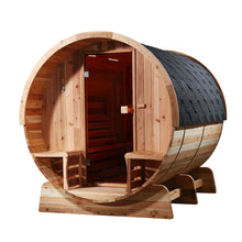 Load image into Gallery viewer, Outdoor Rustic Cedar Barrel Steam Sauna - Front Porch Canopy - ETL Certified - 6 Person