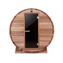 Load image into Gallery viewer, Outdoor or Indoor Rustic Western Red Cedar Wet Dry Barrel Sauna - 6 kW Harvia KIP Heater - 6 person