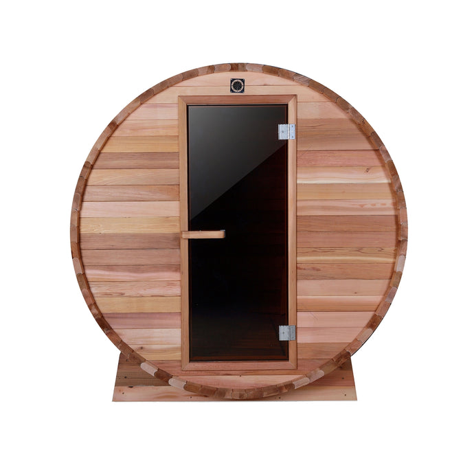 Outdoor or Indoor Rustic Western Red Cedar Wet Dry Barrel Sauna - 6 kW Harvia KIP Heater - 6 person