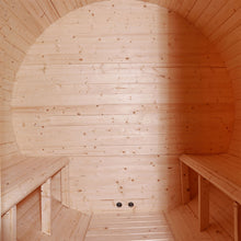 Load image into Gallery viewer, Outdoor or Indoor White Pine Wet Dry Barrel Sauna - 6 kW Harvia KIP Heater - 6 Person