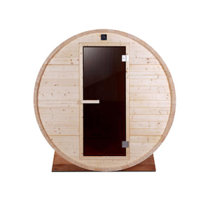 Outdoor or Indoor White Pine Wet Dry Barrel Sauna - 6 kW Harvia KIP Heater - 6 Person