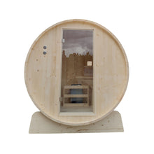 Load image into Gallery viewer, Outdoor Pine Barrel Sauna with Bitumen Shingle Roofing - 4 Person - 4.5 kW Harvia KIP Heater