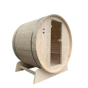 Outdoor Pine Barrel Sauna with Bitumen Shingle Roofing - 4 Person - 4.5 kW Harvia KIP Heater