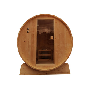 Outdoor Rustic Cedar Barrel Steam Sauna with Bitumen Shingle Roofing - 4 Person - 4.5 kW Harvia KIP Heater