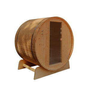 Outdoor Rustic Cedar Barrel Steam Sauna with Bitumen Shingle Roofing - 4 Person - 4.5 kW Harvia KIP Heater