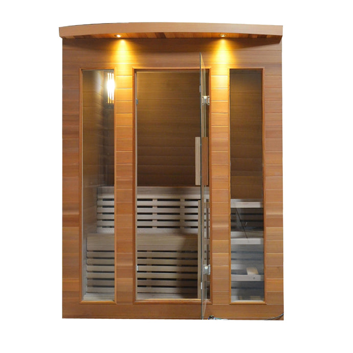 Clear Cedar Indoor Wet Dry Sauna with Exterior Lights - 4.5 kW Harvia KIP Heater - 4 Person