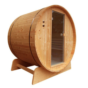 Outdoor Rustic Cedar Barrel Steam Sauna with Bitumen Shingle Roofing - 8 Person - 9 kW ETL Certified Heater