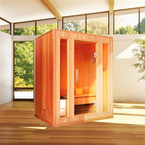 CED3KUPA 3 Person Canadian Red Cedar Wood Indoor Wet Dry Sauna with 3 kW Harvia KIP Electrical Heater