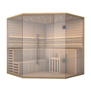 Canadian Hemlock Luxury Indoor Wet Dry Sauna with LED Lights - 6 kW Harvia KIP Heater - 5 to 6 Person