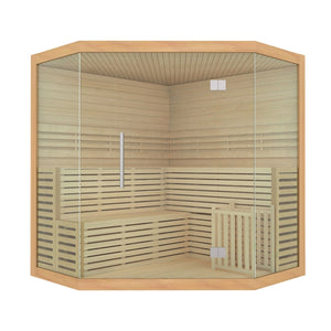 Canadian Hemlock Luxury Indoor Wet Dry Sauna with LED Lights - 6 kW Harvia KIP Heater - 5 to 6 Person