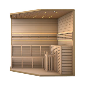 Canadian Hemlock Luxury Indoor Wet Dry Sauna with LED Lights - 6 kW Harvia KIP Heater - 5 to 6 Person