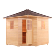 Load image into Gallery viewer, Canadian Hemlock Wet Dry Outdoor Sauna with Asphalt Roof - 6 kW Harvia KIP Heater - 5 Person