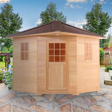 Load image into Gallery viewer, Canadian Hemlock Wet Dry Outdoor Sauna with Asphalt Roof - 6 kW Harvia KIP Heater - 5 Person