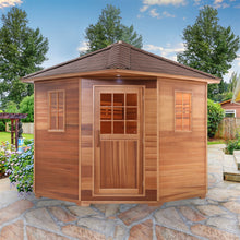 Load image into Gallery viewer, Canadian Cedar Wet Dry Outdoor Sauna with Asphalt Roof - 6 kW Harvia KIP Heater - 5 Person