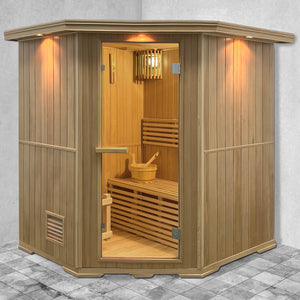 Canadian Hemlock Wet Dry Indoor Sauna - 4.5 kW Harvia KIP Heater - 4 Person
