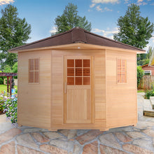 Load image into Gallery viewer, Canadian Hemlock Wet Dry Outdoor Sauna with Asphalt Roof - 8 kW Harvia KIP Heater - 8 Person