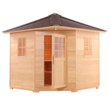 Load image into Gallery viewer, Canadian Hemlock Wet Dry Outdoor Sauna with Asphalt Roof - 8 kW Harvia KIP Heater - 8 Person