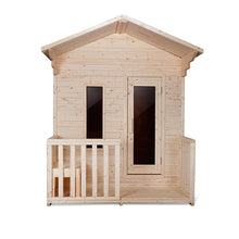 Load image into Gallery viewer, Outdoor White Pine Steam Sauna - Fenced Front Porch - 8 kW Harvia KIP Heater - 4 Person