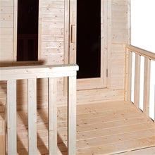 Load image into Gallery viewer, Outdoor White Pine Steam Sauna - Fenced Front Porch - 8 kW Harvia KIP Heater - 4 Person