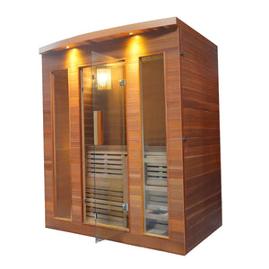 Clear Cedar Indoor Wet Dry Sauna with Exterior Lights - 4.5 kW Harvia KIP Heater - 4 Person