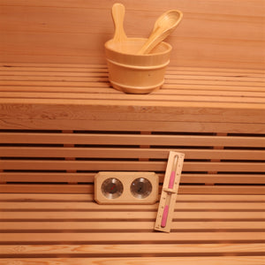 Clear Cedar Indoor Wet Dry Sauna with Exterior Lights - 4.5 kW Harvia KIP Heater - 4 Person