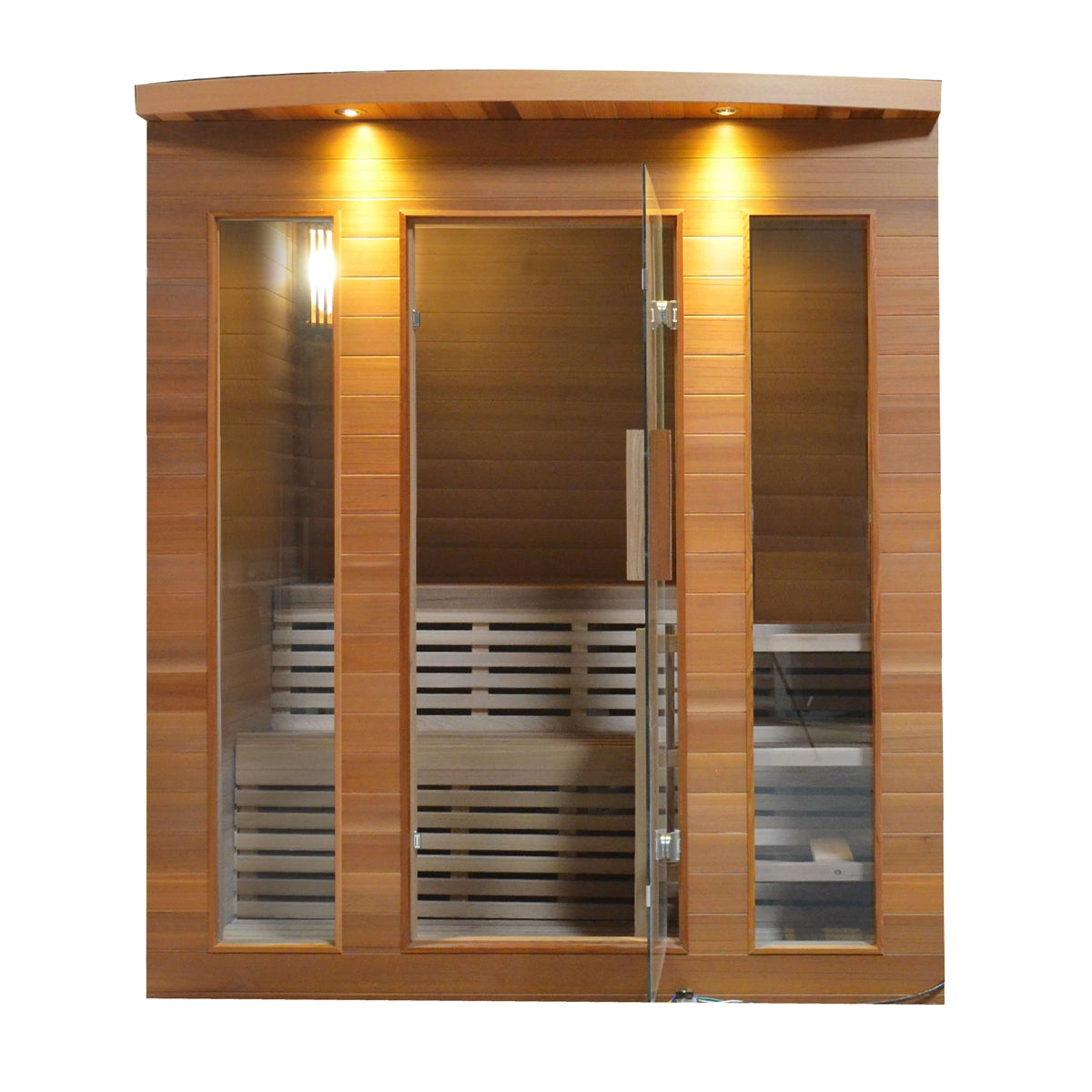 Clear Cedar Indoor Wet Dry Sauna with Exterior Lights - 4.5 kW Harvia KIP Heater - 5 Person