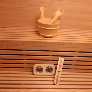 Clear Cedar Indoor Wet Dry Sauna with Exterior Lights - 4.5 kW Harvia KIP Heater - 5 Person