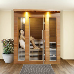 Clear Cedar Indoor Wet Dry Sauna with Exterior Lights - 4.5 kW Harvia KIP Heater - 5 Person