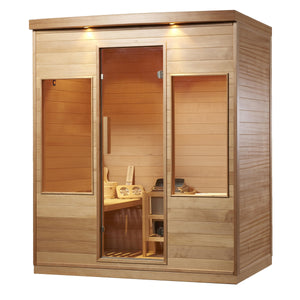 Canadian Hemlock Indoor Wet Dry Sauna with Exterior Lights - 4.5 kW Harvia KIP Heater - 4 Person