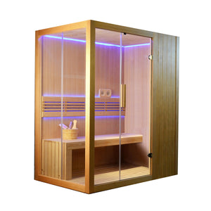 Canadian Hemlock Indoor Wet Dry Sauna with LED Lights - 4.5 kW Harvia KIP Heater - 3 to 4 Person