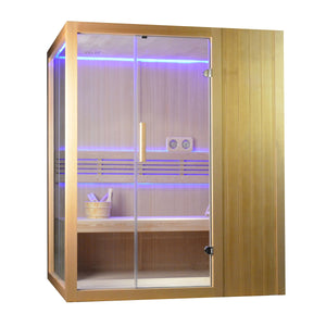 Canadian Hemlock Indoor Wet Dry Sauna with LED Lights - 4.5 kW Harvia KIP Heater - 3 to 4 Person