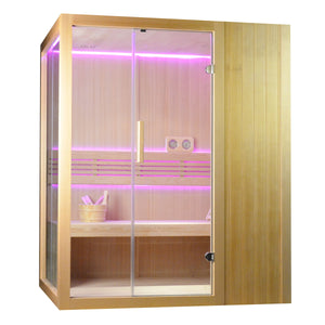 Canadian Hemlock Indoor Wet Dry Sauna with LED Lights - 4.5 kW Harvia KIP Heater - 3 to 4 Person
