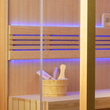 Load image into Gallery viewer, Canadian Hemlock Indoor Wet Dry Sauna with LED Lights - 4.5 kW Harvia KIP Heater - 3 to 4 Person