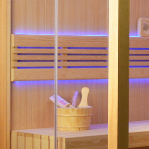 Canadian Hemlock Indoor Wet Dry Sauna with LED Lights - 4.5 kW Harvia KIP Heater - 3 to 4 Person