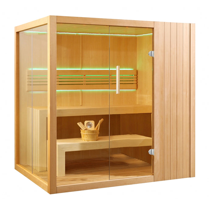 Canadian Hemlock Indoor Wet Dry Sauna with LED Lights - 4.5 kW Harvia KIP Heater - 4 Person