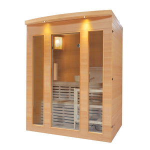 Canadian Hemlock Indoor Wet Dry Sauna with Exterior Lights - 4.5 kW Harvia KIP Heater - 4 Person