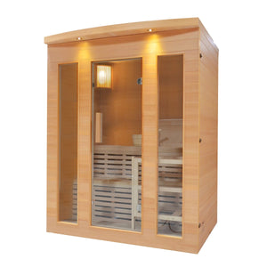 Canadian Hemlock Indoor Wet Dry Sauna with Exterior Lights - 4.5 kW Harvia KIP Heater - 5 Person