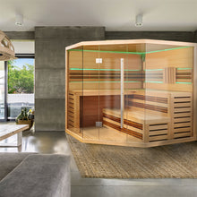 Load image into Gallery viewer, Canadian Hemlock Indoor Wet Dry Sauna with LED Lights - 6 kW Harvia KIP Heater - 6 Person