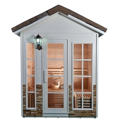 Canadian Hemlock Outdoor Wet Dry Sauna - 4.5 kW Harvia KIP Heater - Stone Finish - 4 Person