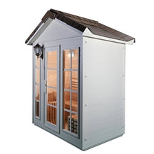 Load image into Gallery viewer, Canadian Hemlock Outdoor Wet Dry Sauna - 4.5 kW Harvia KIP Heater - Stone Finish - 4 Person