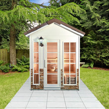 Load image into Gallery viewer, Canadian Hemlock Outdoor Wet Dry Sauna - 4.5 kW Harvia KIP Heater - Stone Finish - 4 Person